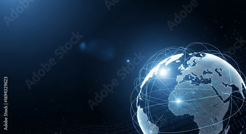 Global network connection illustrates digital data flow and international connectivity in modern technology