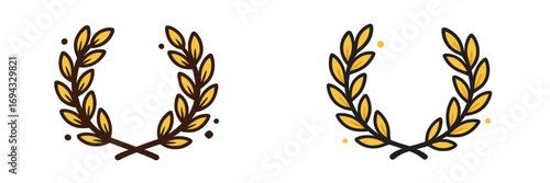 Hand-drawn golden laurel wreath icons in a doodle style symbolizing victory, honor, and achievement for awards and contests