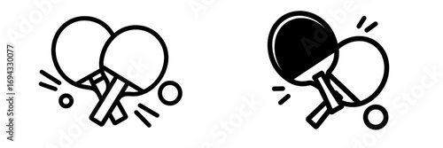 Table tennis icon set with rackets and ball in line and glyph styles, simple sports equipment symbol for competition and recreation