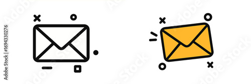 Set of mail envelope icons for email and message notifications, simple line art symbol for communication and correspondence isolated on a white background