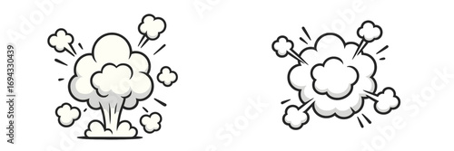 Comic book explosion cloud and smoke puff effect set in a retro pop art style for dynamic action scenes