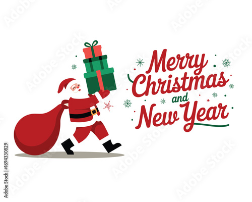 Santa Claus's Festive Haul: Animated rendering of a cheerful Santa Claus, brimming with holiday cheer, bearing a sack and gifts, ready to deliver Christmas joy.