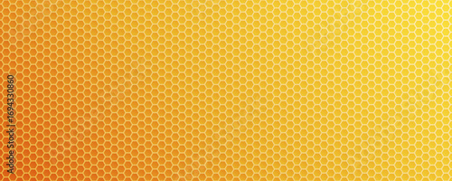 Honeycomb pattern hexagonal cells in yellow orange gradient backdrop. Hexagon shape texture for food packaging, organic cosmetics, eco branding. Modern geometric background. Vector illustration