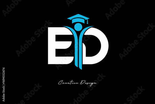 ED Creative Education monogram Logo Design Academic Graduation Symbol with Student Icon for Learning, Training & Professional Branding