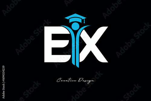 EX Creative Education monogram Logo Design Academic Graduation Symbol with Student Icon for Learning, Training & Professional Branding