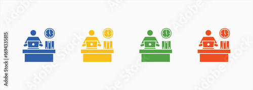 Office Secretary Icon Collection Set Color Multiple Style