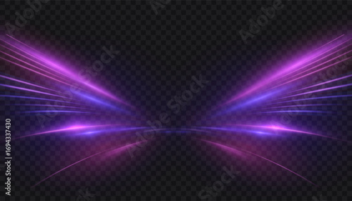 Purple light lines with bright glow and dynamic acceleration effect. Abstract high-speed background for game interfaces, racing scenes and futuristic digital design.