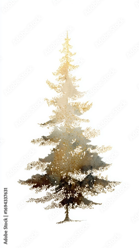 Fototapeta premium Elegant Minimalist Watercolor Christmas Tree Illustration Design
