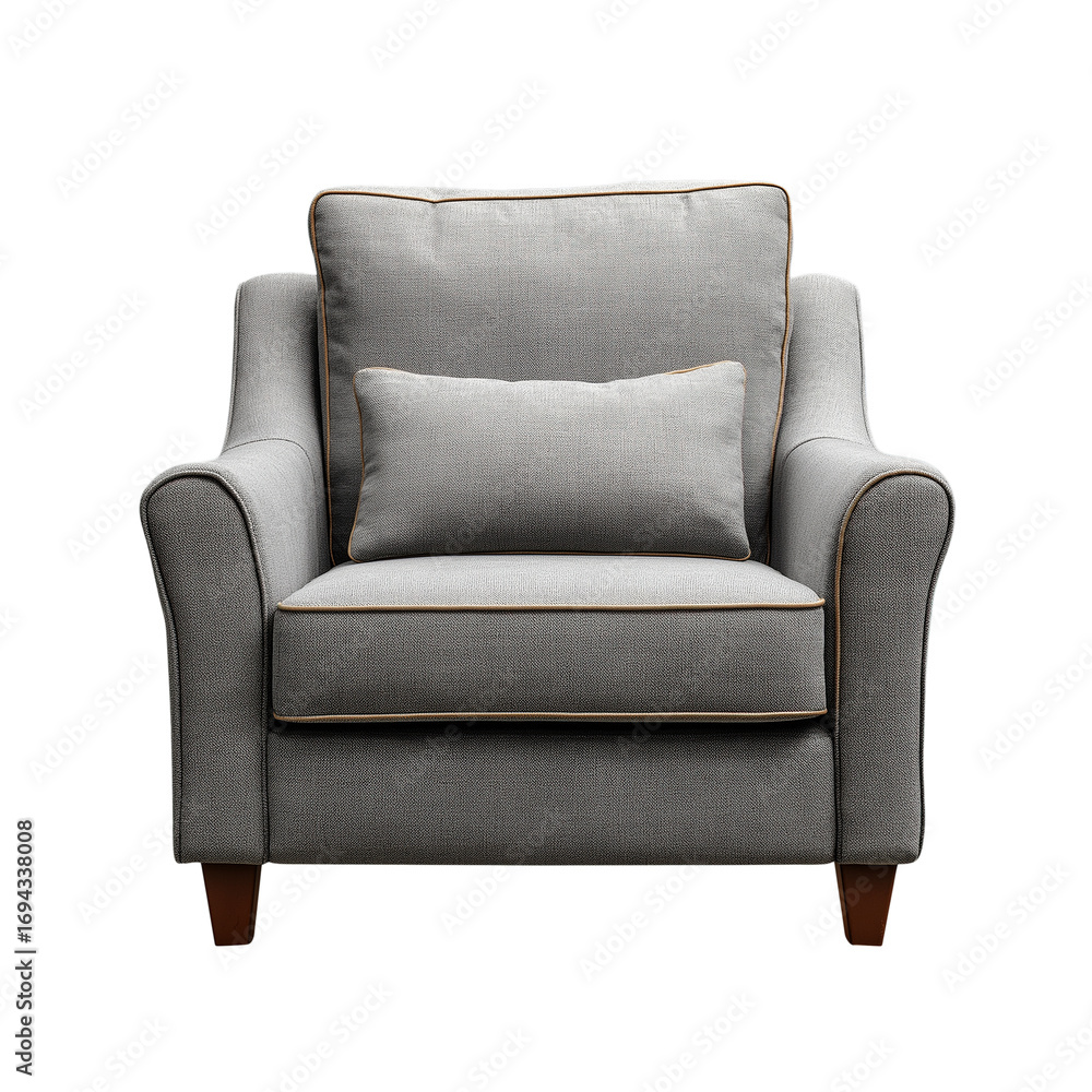 Fototapeta premium Elegant Gray Armchair Isolated on Transparent Background, Comfortable Furniture and Home Interior Concept