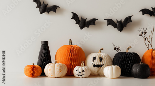 Fototapeta Naklejka Na Ścianę i Meble -  halloween decoration on white background at left side of picture