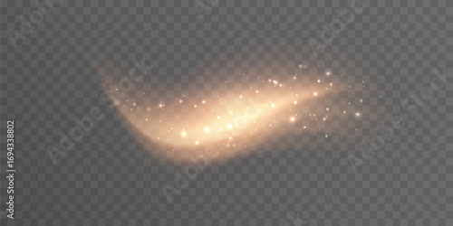 Magic bright highlight with golden glow and sparkling particles on transparent background. Abstract effect for fantasy, game interfaces and festive digital design.
