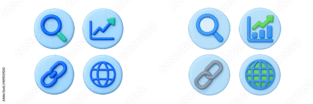 custom made wallpaper toronto digitalModern symbols of magnifying glass, upward trend graph, chain link, and globe for business and technology