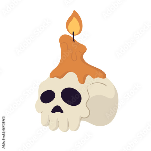 Skull with Melting Halloween Candle