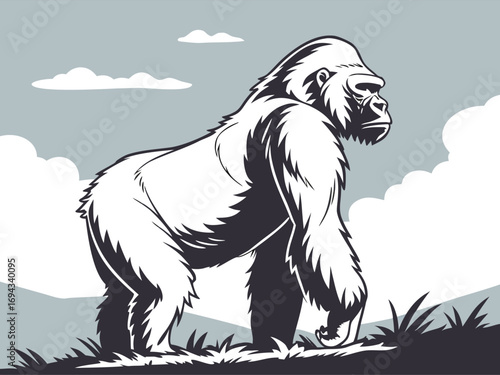 Gorilla Vector Illustration – Wild Animal Line Art