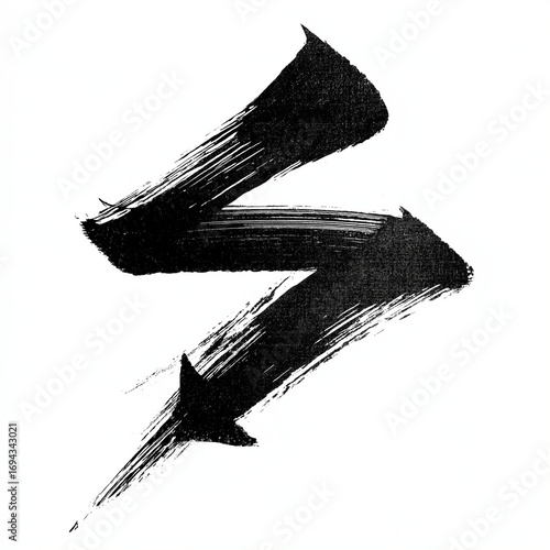 Black Brushstroke Zigzag Arrow isolated on White Background.