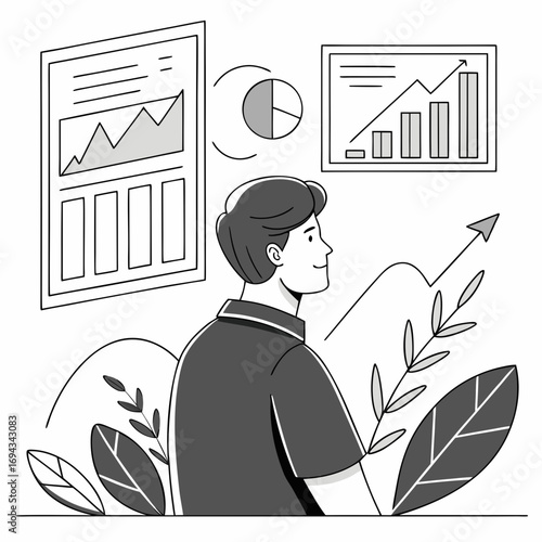 Flat illustration: stylized cartoon depiction of a multitask