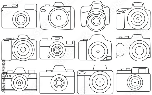 Camera Icon Set – DSLR, Digital, Photography, Photo Snap Line Art Vector Collection