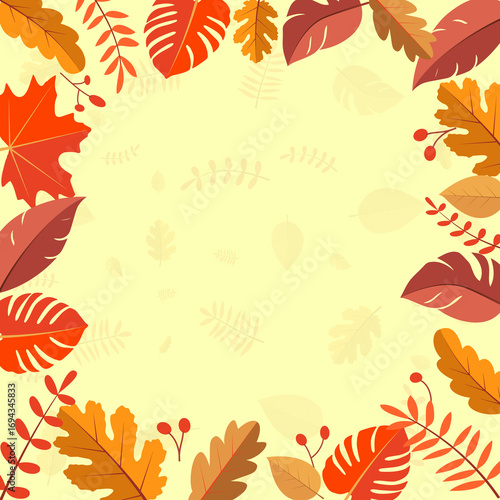Autumn Leaves Background, Fall Season Nature Frame Design