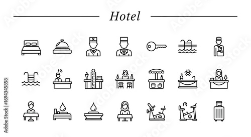 Hotel and Hospitality Line Icons - Modern Vector Set