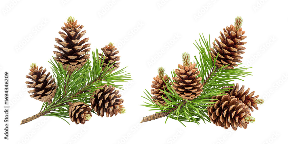 Obraz premium Set of pine cones isolated on white 