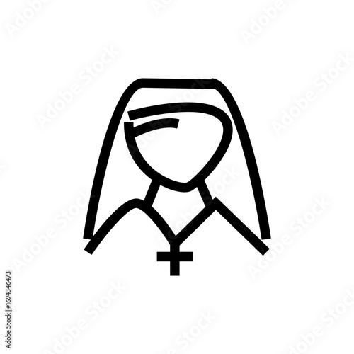 Outline vector illustration of a nun wearing a veil, religious symbol