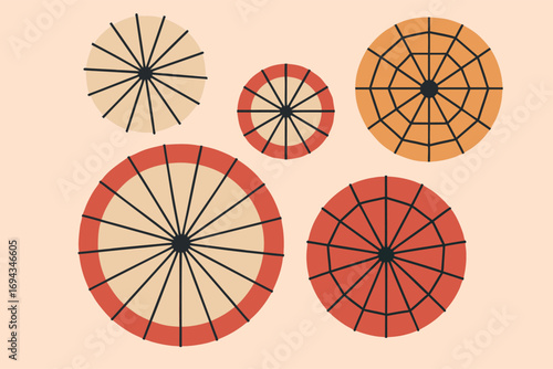 Circular Pattern Design: A collection of five unique circular designs, each featuring intricate lines and color variations, creating a visually appealing composition. 