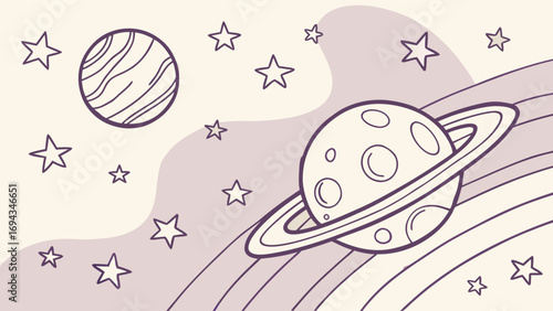 Celestial Wonders: A captivating illustration showcases a whimsical cosmos, featuring planets, stars, and cosmic elements, inviting viewers to explore the vast expanse of the universe.