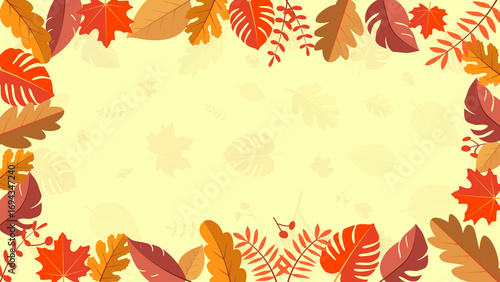 Autumn Leaves Background, Fall Season Nature Frame Design