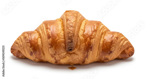 Single golden croissant, perfectly formed, against a plain white background.