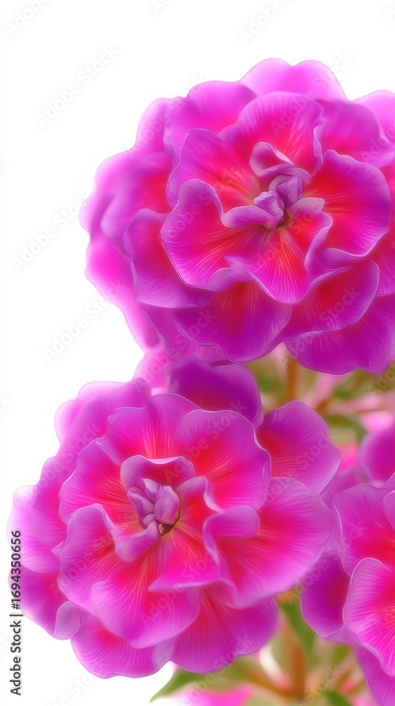 Fototapeta premium Bright pink annual phlox flowers display vibrant beauty in a minimalist composition against a clean white background