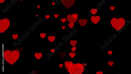 Romantic love heart particle overlay animation, shiny red hearts flying animation for valentine overlay effect. confetti hearts particular falling up.