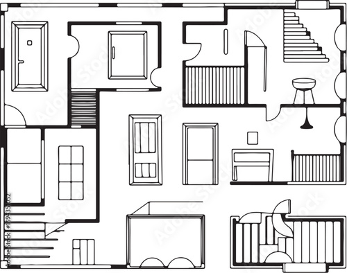 house floor plan layout, top view interior design elements set