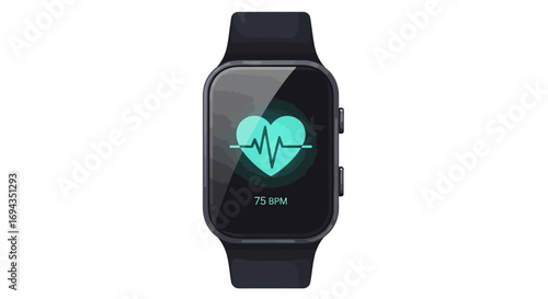 A close-up shot of a smartwatch displaying a heart rate monitor, showing a healthy beat.