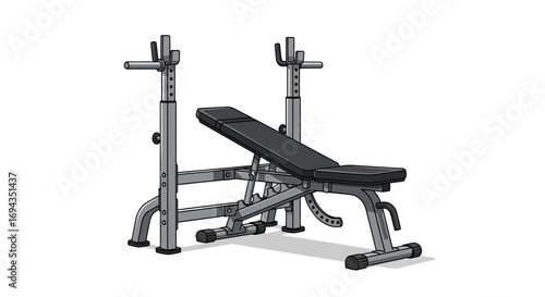 Adjustable weight bench with safety supports, ideal for strength training exercises.