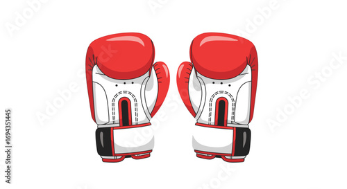 Two red and white boxing gloves are displayed facing forward on a white background.