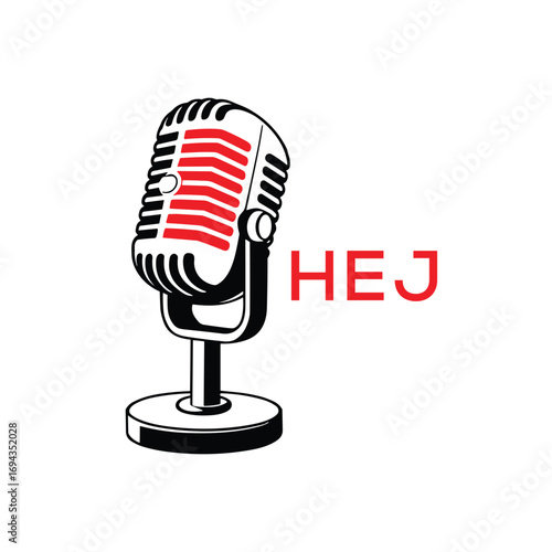 HEJ Microphone Company logo. HEJ Retro Mic logo design for entrepreneur and business. HEJ Entertainment Branding best icon.
