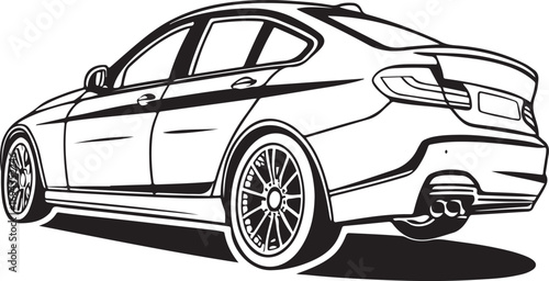 Hand drawn car outline illustration, automotive sketch design, modern vehicle line art, transport concept drawing