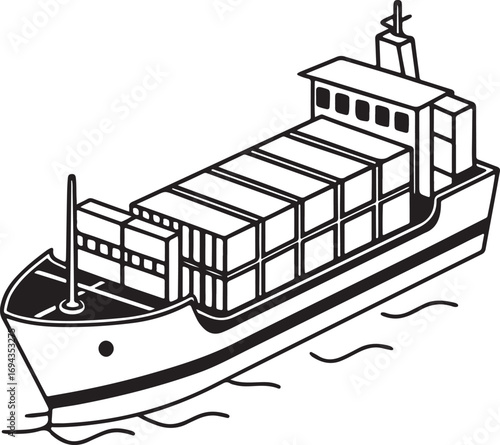 Container Ship and Lighthouse Illustration – Maritime Transport, Sea Navigation and Logistics Concept