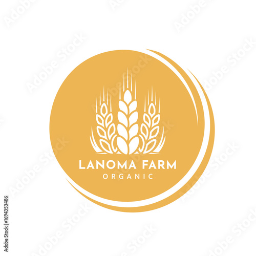 Wheat logo vintage isolated on white background. Round label gold with ears silhouette. Emblem template for farm with wheat. Vector Illustration