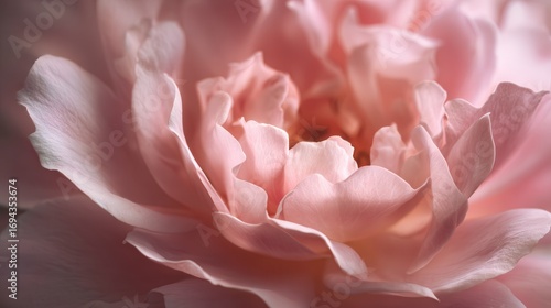 Fototapeta Naklejka Na Ścianę i Meble -  Soft pink rose petals illuminated in gentle light showcasing delicate details and natural beauty