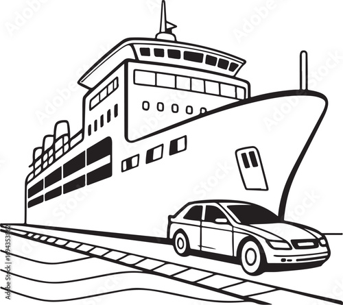 Car Ferry and Cargo Ship Illustration – Maritime Vehicle Transport and Ferry Boat Concept Art
