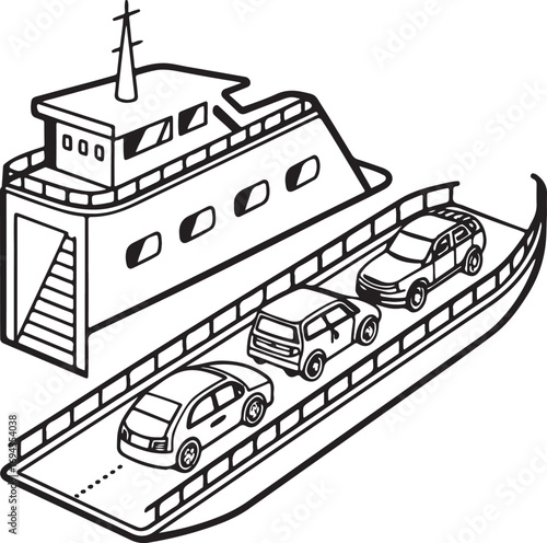 Car Ferry and Cargo Ship Illustration – Maritime Vehicle Transport and Ferry Boat Concept Art