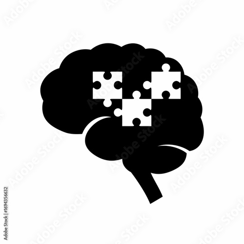 Conceptual illustration of a human brain with puzzle pieces, symbolizing intelligence, memory, problem-solving, cognitive function, and the intricate processes of the mind