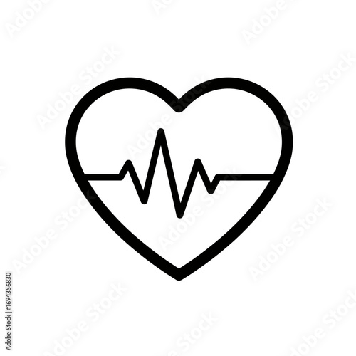 Heartbeat Line Icon A minimalist graphic of a heart with an ECG pulse, symbolizing health, vitality, and medical care, perfect for life and wellness designs