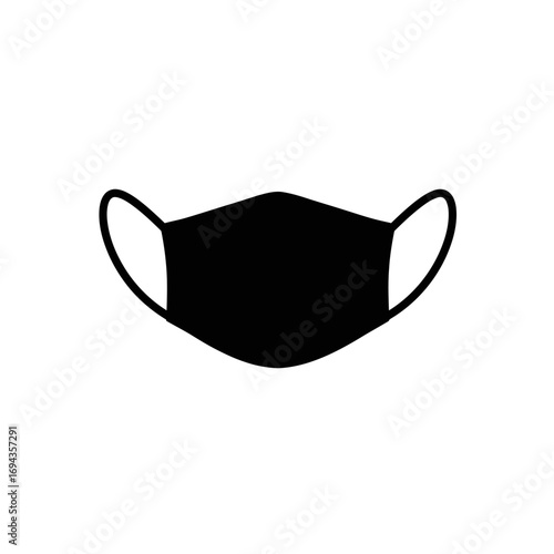 Simple black face mask illustration symbolizing protection, health, and safety measures