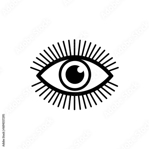 An iconic representation of an all-seeing eye, symbolizing awareness, vision, and spiritual insight, rendered in a minimalist, graphic style