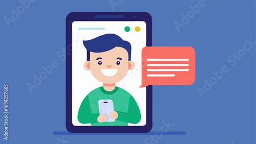 Captioned Post An illustration of a smartphone displaying a social media post with a clear caption at the bottom. A person is shown smiling while reading the post highlighting the