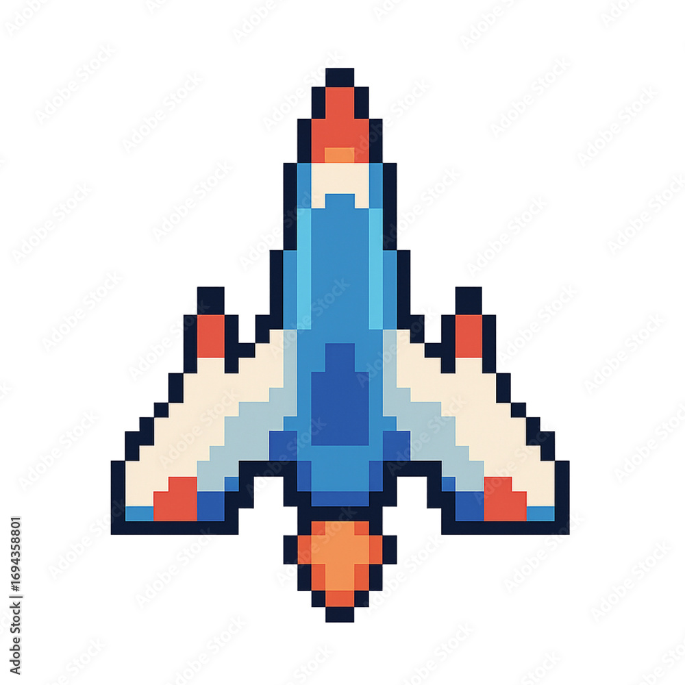 Fototapeta premium Retro 8-Bit Pixel Spaceship – Classic Arcade Starfighter