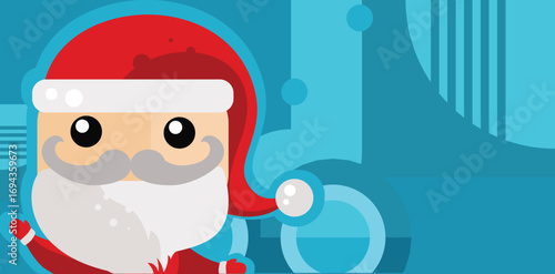 Cute santa claus on blue background - vector illustration