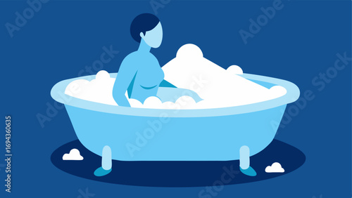 Cool Bath A bathtub filled with ice and water with a person sitting in it up to their waist looking calm representing wholebody cold exposure.